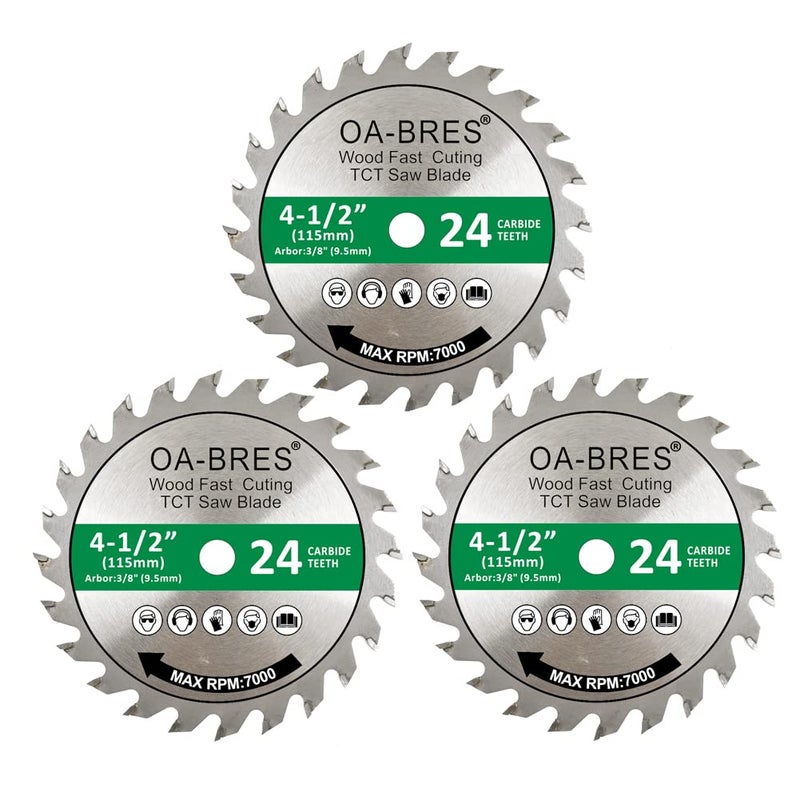 OA-BRES 3 Pack 4-1/2-Inch 24T TCT Carbide Tipped Teeth Compact Circular Saw Blade with 3/8-Inch Arbor, General Purpose for Long-Lasting Cuts in Wood, Plastic and Composite Materials - Image 1